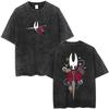 Hollow Knight Vintage Washed Gaming Merch Grafik T-Shirt Unisex Unisex Lässig Oversized Baumwoll-T-Shirt für Cosplay Cartoon-Fans