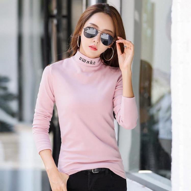 

Women Spring Autumn Cotton Slim T-shirt Korean Style Embroidered Top XXXL