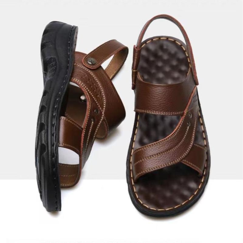 Fashion 2025 Men's Summer New Leather Sandals Men's Casual Beach Non-slip Comfort Slippers Two Sandals Leather Men Sandal Shoes