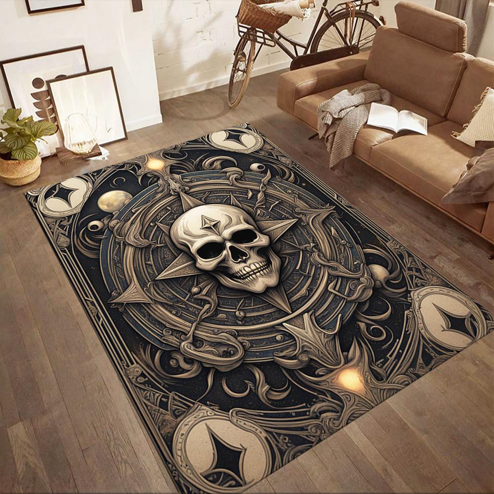 Dark Gothic Skull Art Floor Mats for Living Room, Bedroom and Room Decoration Are Suitable for Gifts.