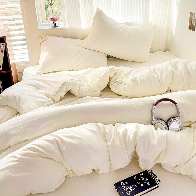 Class A Maternal And Infant Grade Solid Color Four-Piece Set Washed Cotton Double Quilt Cover Dormitory Bed Sheet 3Pcs Set Bed Hat Quilt Cover