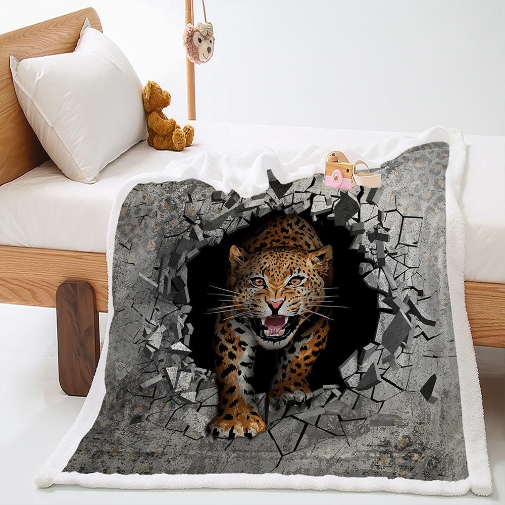 2D Digital Print Cover Blanket Animal Tiger Wolf Leopard Thickened Lamb Wool Crystal Plush Blanket
