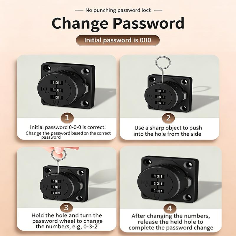 3 Digit Household Security Cabinet Password Locks Keyless Drawer Combination Coded Door Lock Zinc Alloy Furniture Hardware
