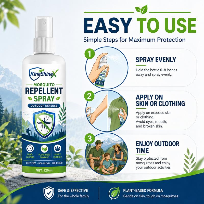 Mückenschutzspray 120ml Langanhaltend Pflanzenbasierte Formel Nicht fettend Leichter Duft DEET-frei Outdoorschutzspray für den Familiengebrauch