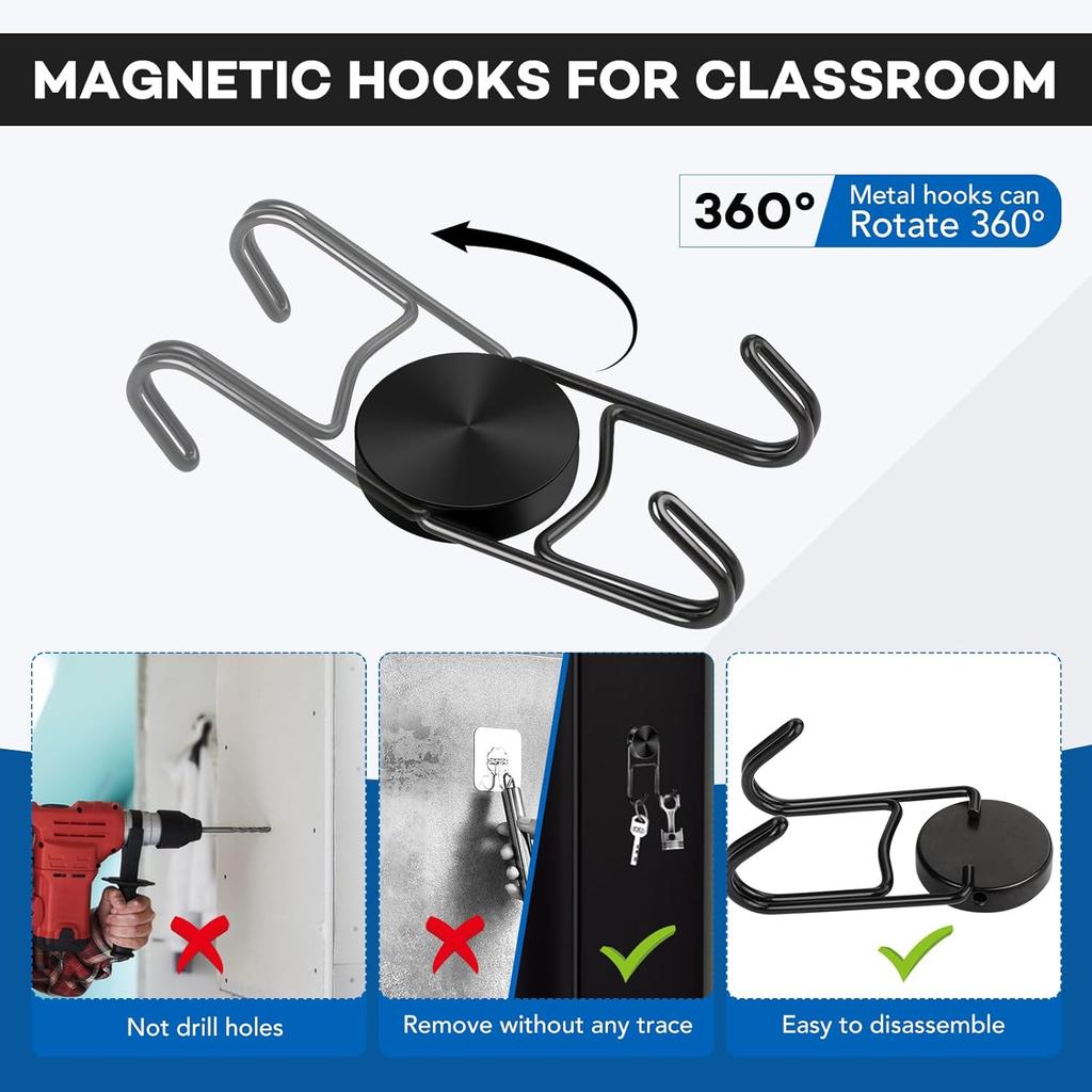 Silver Black Magnetic Hooks Cruis Heavy Duty Magnetic Hangers Extra Strong Magnets with Double Hook for Hanging Resistant Base