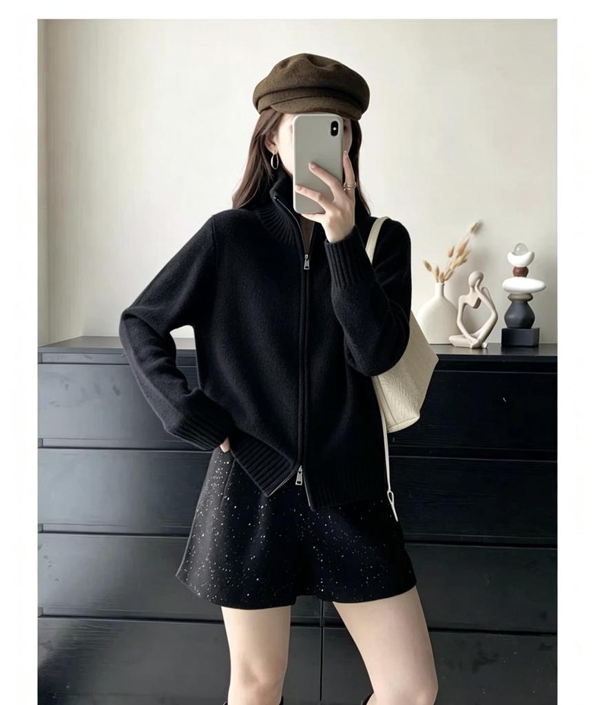 European Double Zipper Knit Cardigan - Women's Autumn 2026 Style Sweater Jacket