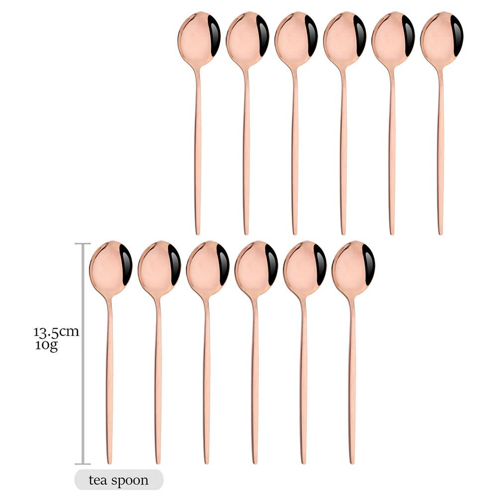 Drmfiy 12Pcs Rose Gold Cutlery Set Fork Knife Spoon Flatware Stainless Steel Dinnerware Set Lomg Ice Spoon Kitchen Set Tableware