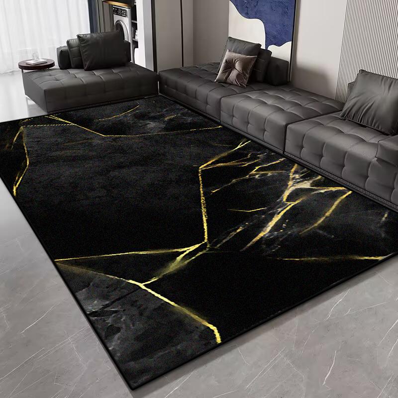 Marble Abstract Style Big Size Living Room Rug Non-slip Easy Clean Entrance Black Mat Soft Foldable Office Lounge Decor Carpet