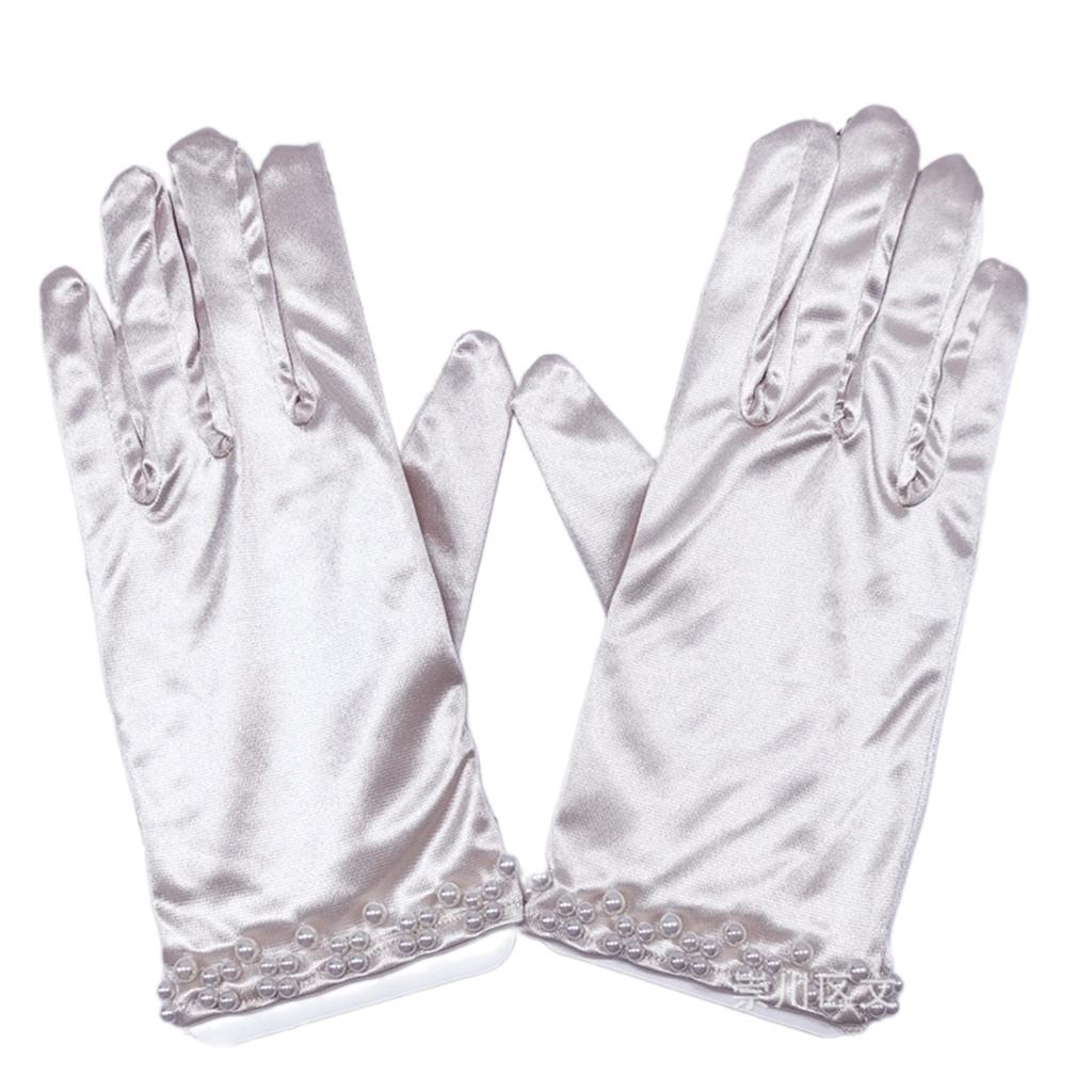 Satin Gloves Evening Galas Gloves with Beaded Trim Short Gloves Wedding Bride Gloves Formal Occasion Stage Props Gloves
