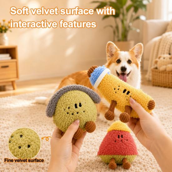 Teeth Grinding Toys for Puppies Plush Fruit Dog Toy with Bell, Squeaky Interactive Chew Toy, Shape Pet Soft Stuffed Small To Medium Dogs