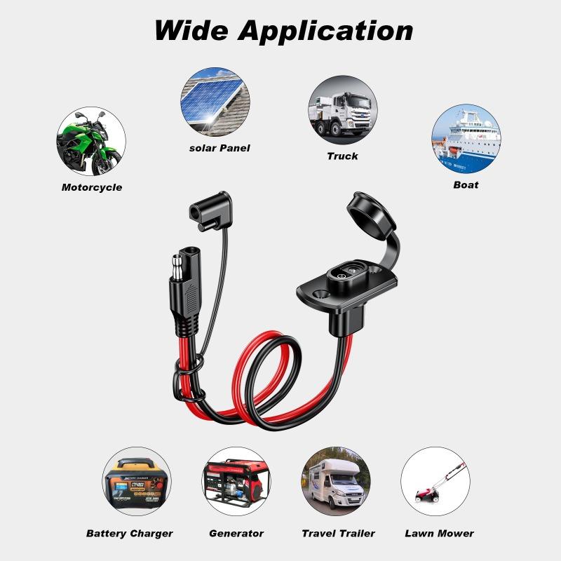 NEW Quick Connector Harness 12AWG Waterproof SAE Extension Cord Sidewall Port Adapter Male Plug To Female Socket Cable
