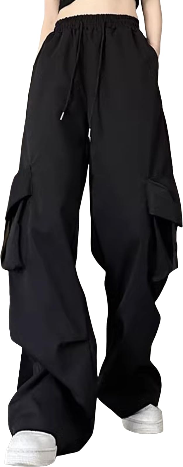 

Chunach Грузовые Рабочие Широкие Хип-Хоп Плюс Идеально для Повседневной Хип-Хоп Уличной Одежды Удобные Легкие Карго Брюки с Высокой Талией, Брюки, Легкие, Длинные, чёрный