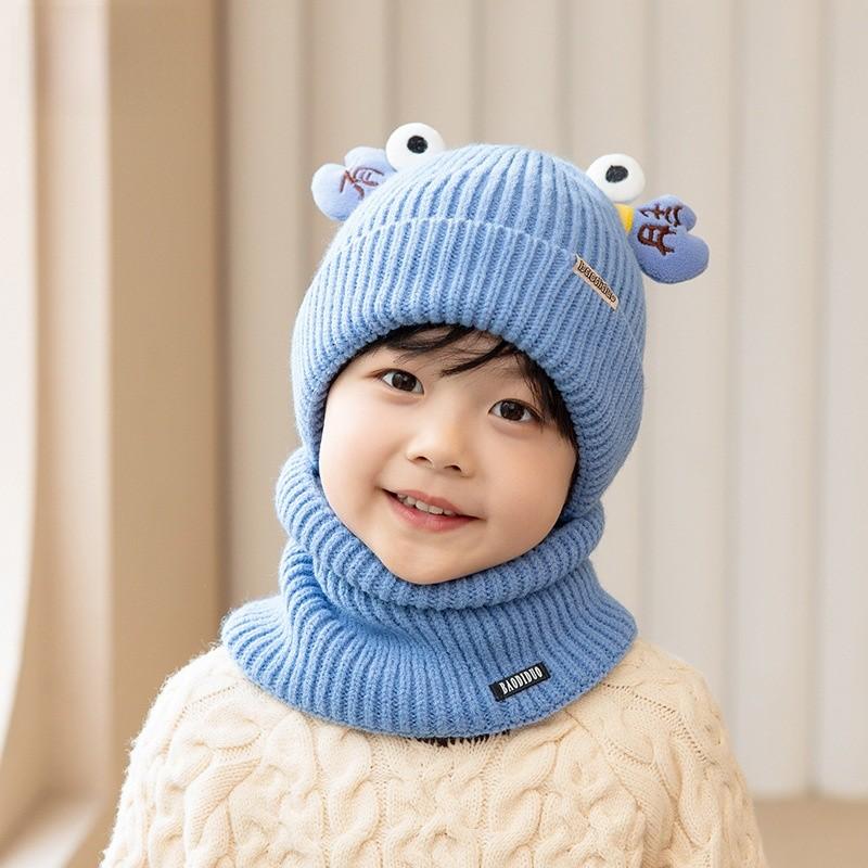 Knitted Winter Children Hat And Scarf Set With Animal Cartoon Design For Kids