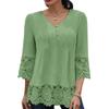ZANZEA Women Casual V-neck Lace Splice 3/4 Sleeve Loose Blouse