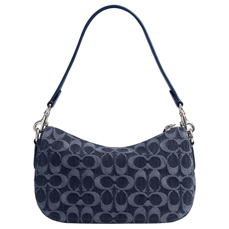 Coach Swinger 23 Silver Hardware Detachable Shoulder Strap Cotton Shoulder Bag Small Women's Blue