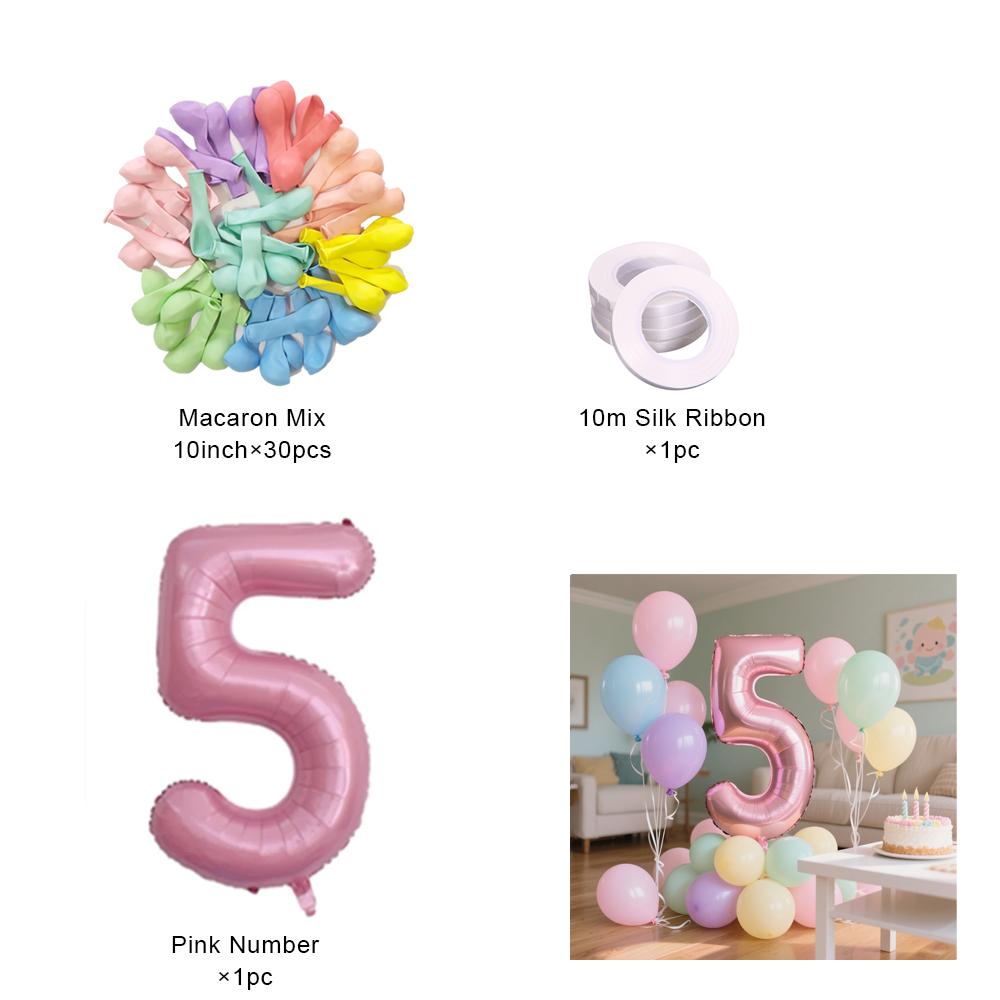 40inch Pink Number Foil Balloons Set Happy Birthday Party Decorations Kids Girl 1-9 Year Old Macaron Colored Balloon