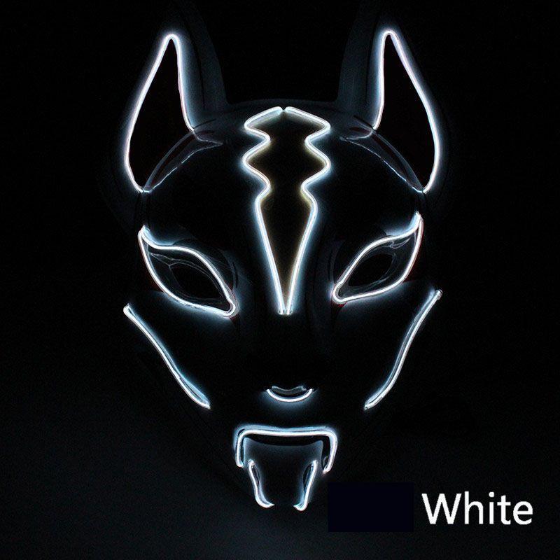 Unisex Japanische Fuchsmaske mit leuchtendem LED-Licht für gruselige Halloween-Partys