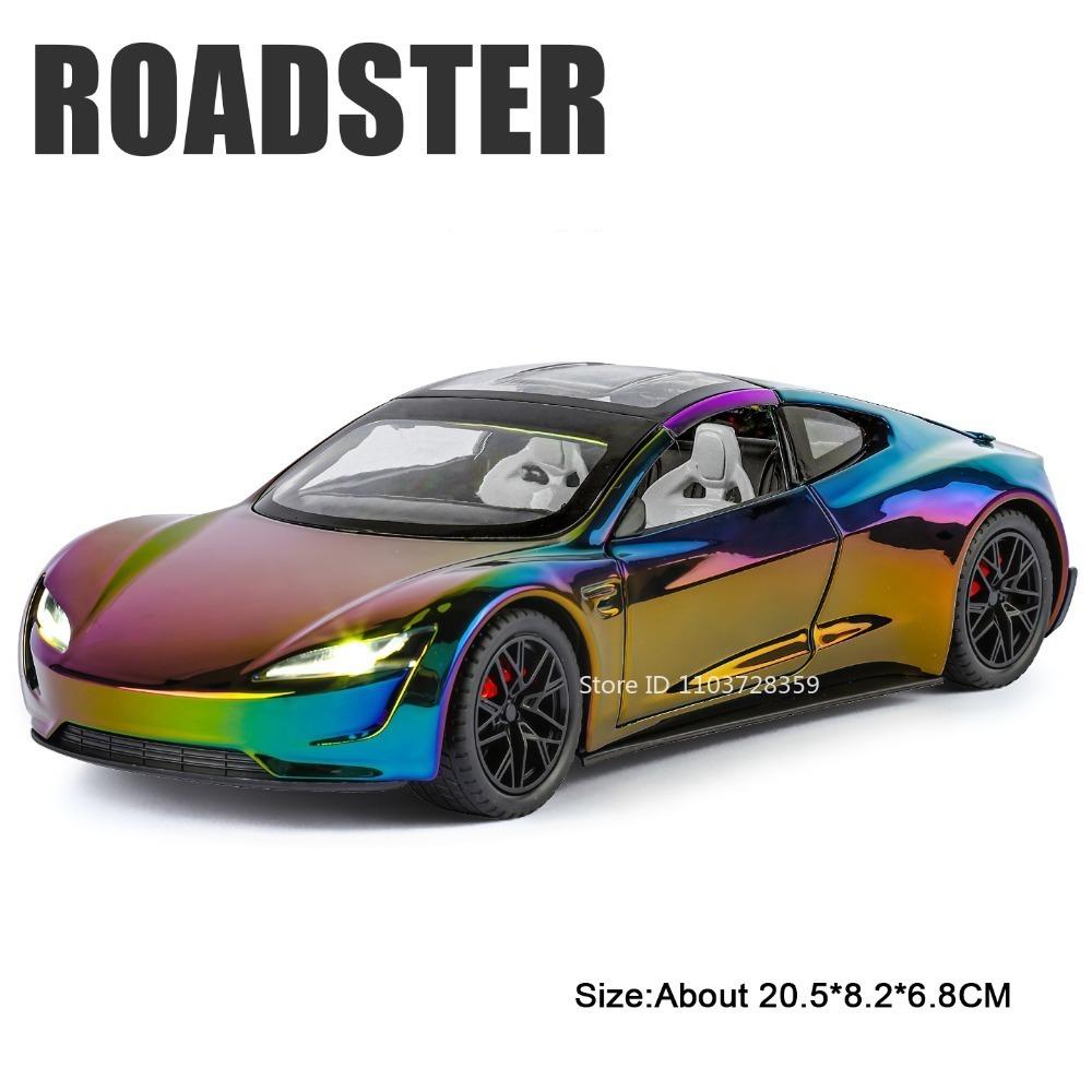 1:24 Model Y Roadster Toy Car Models Alloy Diecast Doors Opened Sound Light Pull Back Exquisite Interior Simulation Vehicle Toys