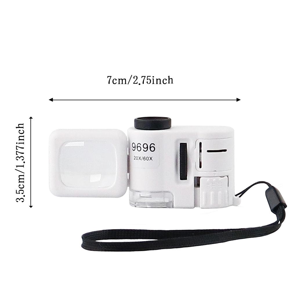 Portable Magnifying Glass with Led Light 20X 60X Mini Handheld Appraisal and Cash Verification High-Definition Microscope