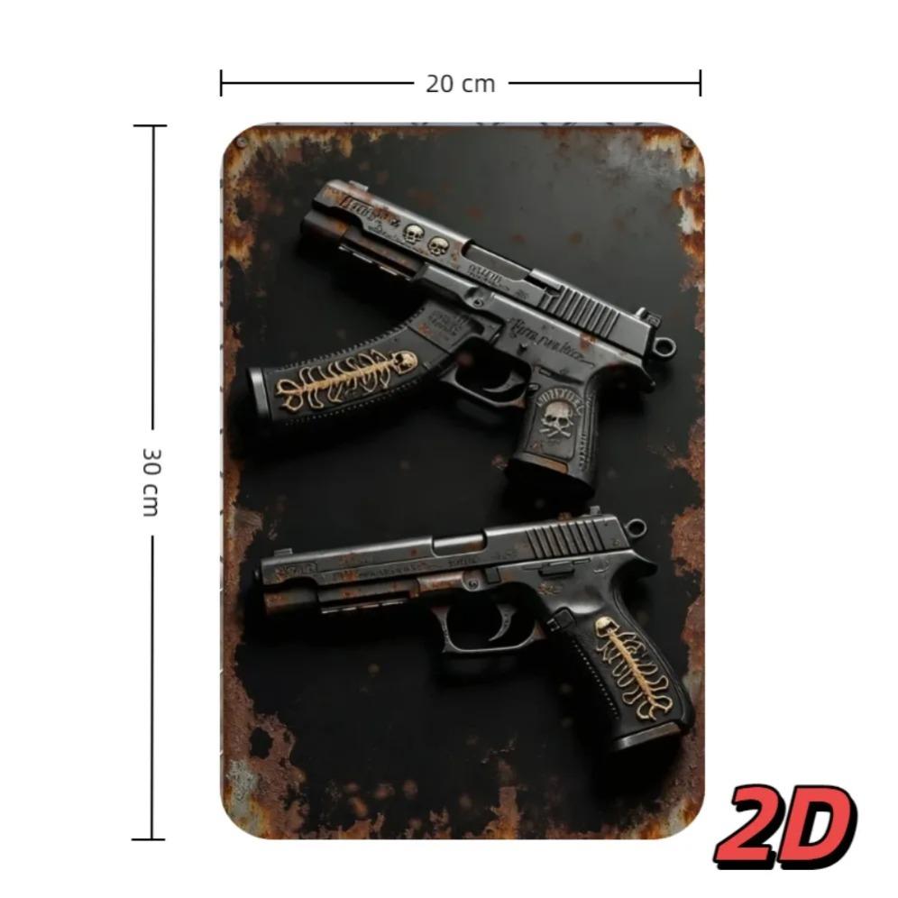 Vintage Metal Tin Sign 2D Tactical Pistol Wall Art for Man Cave Bar Garage