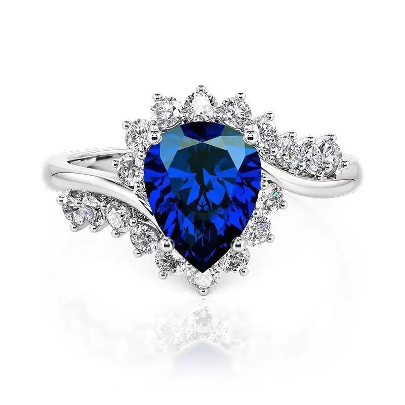 New blue Zircon engagement ring, zircon, European and American style
