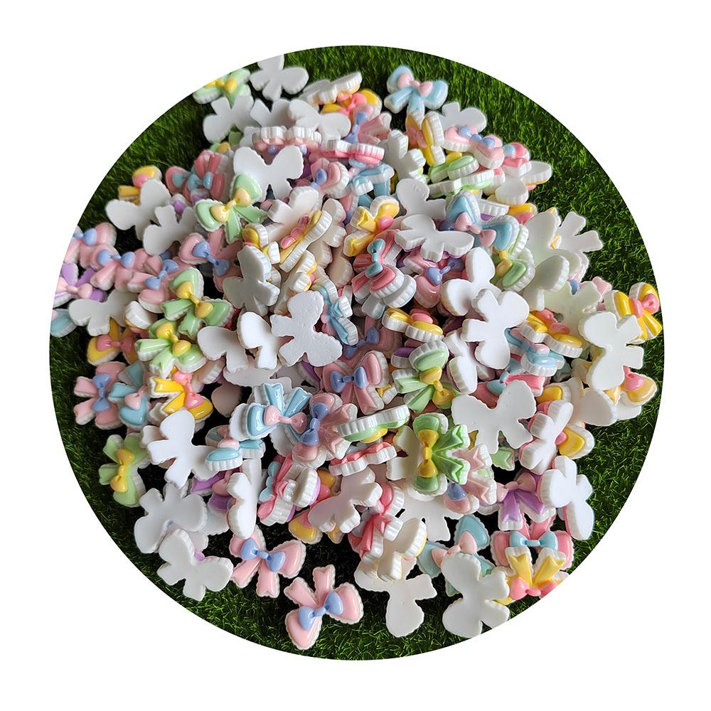 Kawaii Resin Bow Cabochon Flat Back Bowknot Charms Candy Color Bow Tie Embellishments Flatback Resin Charms for Hair Clips