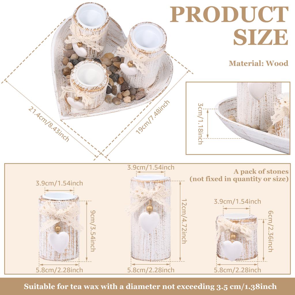 Wooden heart-shaped tray candle holder gray retro style candle heart-shaped tray simple decoration home craft ornament