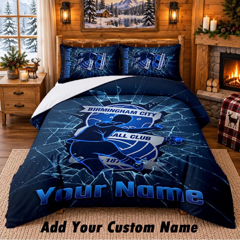 BIRMINGHAM CITY Football Pattern Bedding 3Pcs Set Custom Name, Bed Sheet And Pillowcases For Home Bedroom