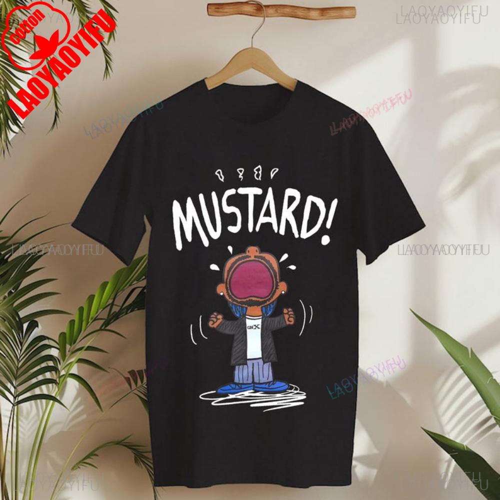 Kendrick Lamar Mustard Meme Tops Unisex Tee Shirt for Fans Funny Hip Hop Graphic Music Lover Apparel Humorous Pop Culture Gift