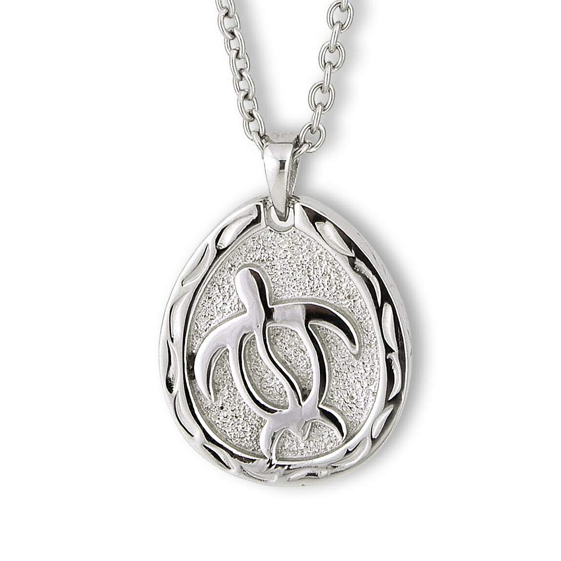 

(Aloha Lokahi) Hawaiian Jewelry Necklace, Surgical Stainless Steel Honu (Sea Turtle) Design, Stainless Steel Silver Figaro Chain (2mm width), 40cm