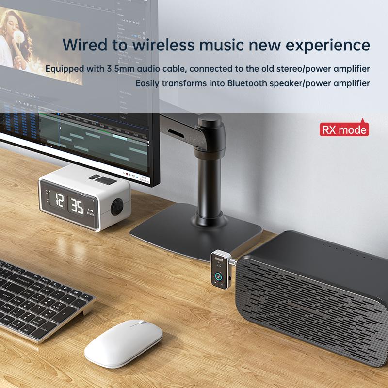 VAORLO 2 IN 1 Bluetooth 5.4 Audio Sender Empfänger 3,5MM AUX HiFi Stereo Musik Drahtloser Adapter Mit Mikrofon Für Fernseher PC Auto Flugzeug Lautsprecher Kopfhörer