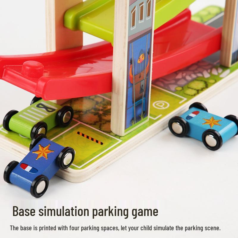 Kids' Wooden Car Glider Playset: Fun Track & Parking Lot