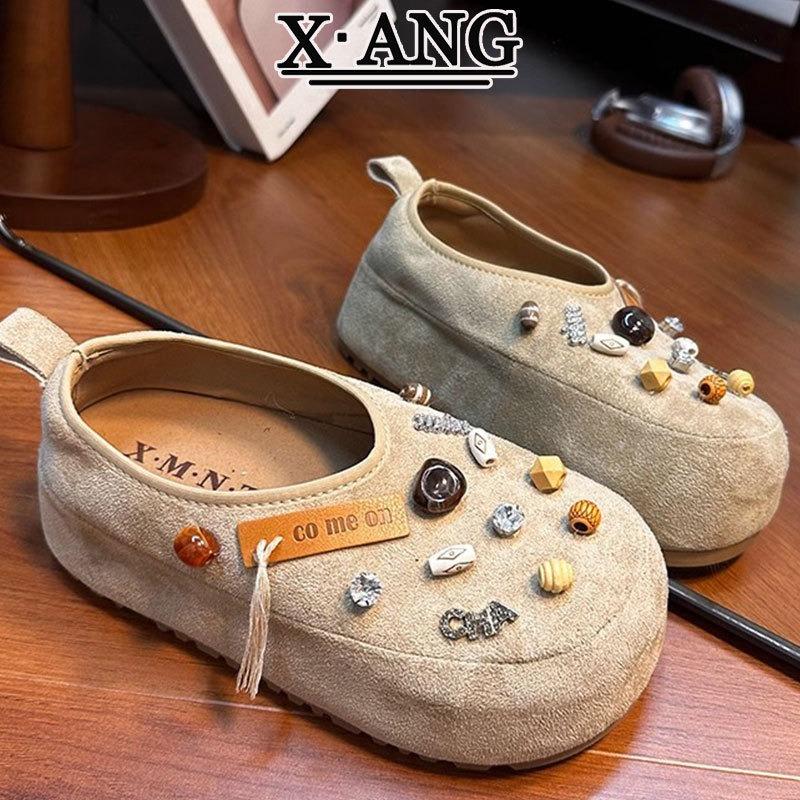 

Cowhide version all-inclusive thick-soled heightening women s shoes autumn new one-pedal single shoes casual 40