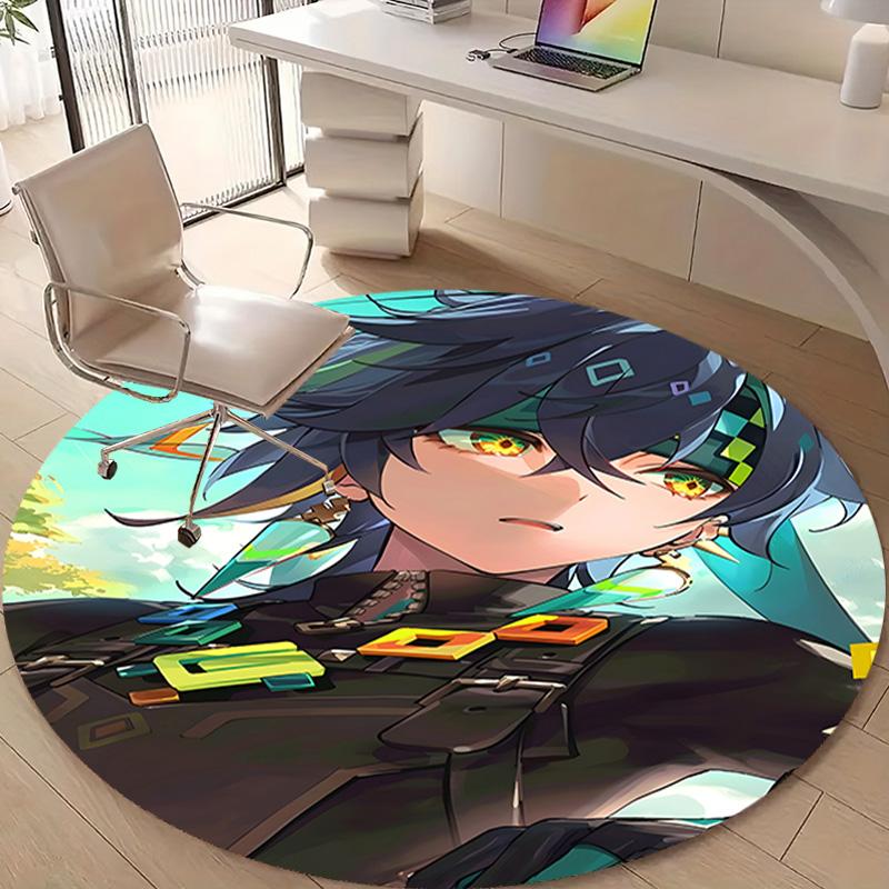 1pc Genshin Impact Kinich1 Design Printed Area Round Carpet for Bedroom Living Room Home Decor Rugs Mat Non Slip Mat Rug for Bedside