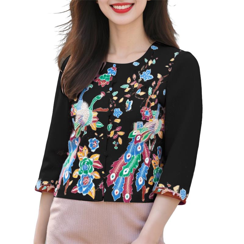 ZANZEA Women Casual Round Neck Summer 3/4 Sleeve Print Blouse