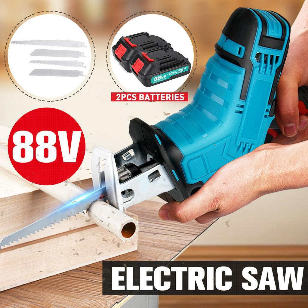 88V 3000RPM Cordless Reciprocating Saw Adjustable Speed LED Electric Cutting Chainsaw Speed For Sawing Branches Sawing Metal Sawing