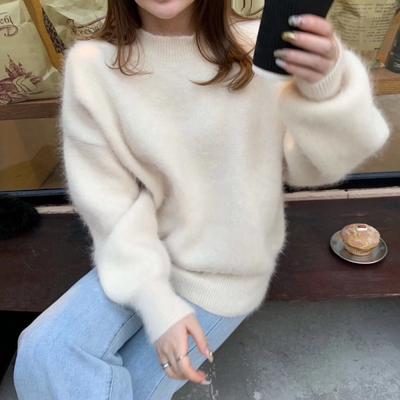 Outono Inverno Novo Imitação Mink Fleece Jumper Sweater Mulheres Moda Quente O Neck Solto Espessamento Pullover Oversized Sweater
