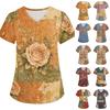 Women's Floral Puzzle Print Fashion V-neck Bag Short-sleeved Nurse Uniform Nurse Top