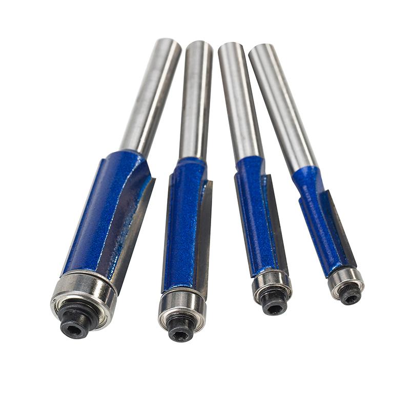 4pcs 1/4 Inch Shank Top Bearing Flush Trim Router Bits Cemented Carbide Endmill Milling Cutter Trimming Cutters Woodworking Tool