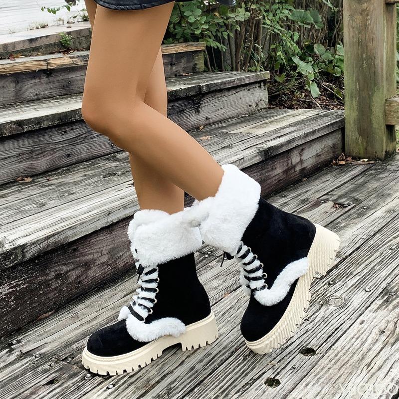 Autumn Winter Midsole Thick Warm Snow Boots with Thick Soles Thick Heels Simple Comfortable Midsole Boots for Women