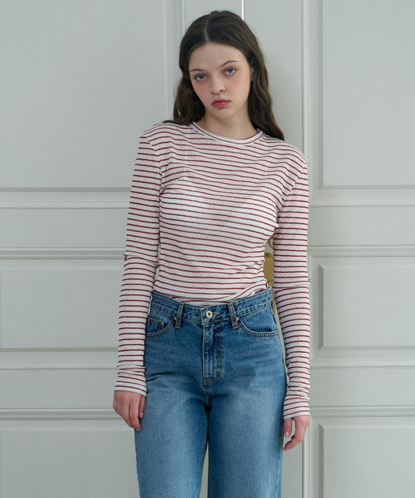 PLUNASTUDIO Layered Stripe Tee (Red/White)