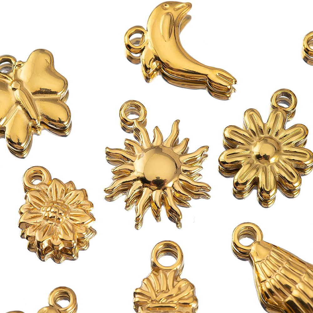 2pcs Stainless Steel Gold Plated Ocean Star Flower Shell Moon Charms for DIY Boho Earring Jewelry Material Making Pendant Supply