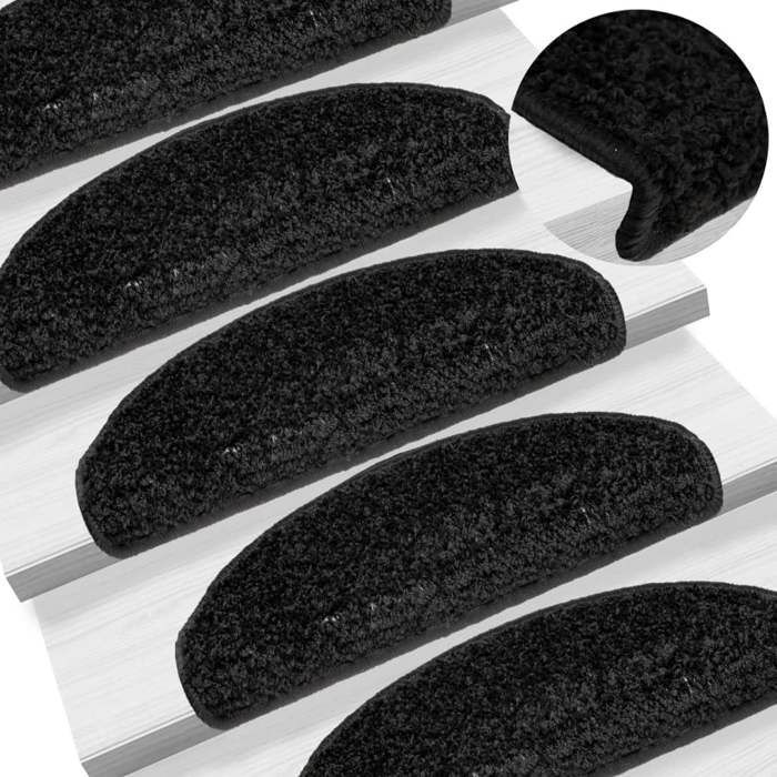 VidaXL Tapis d'escalier 15 pièces 65 x 21 x 4 cm Noir Demi-rond Grand 133901