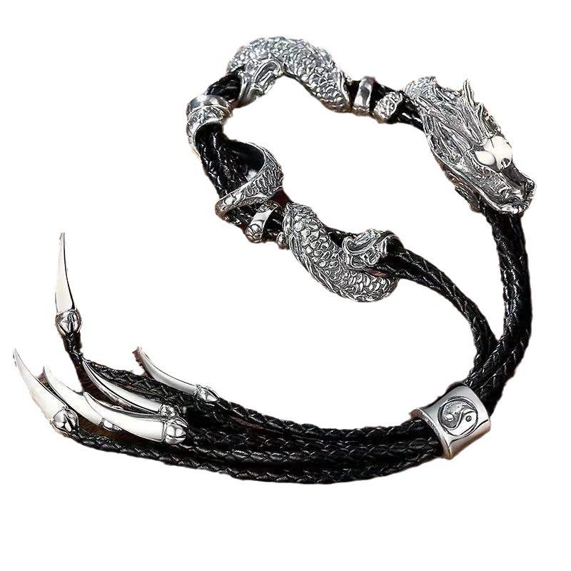 Handgefertigtes Herren Armband aus personalisiertem Sterlingsilber mit Drachen-Tierkreiszeichen - Trendiger Vintage-Schmuck