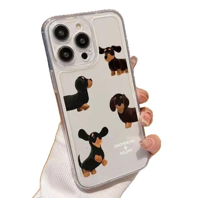 Korean Dachshund Suitable for Apple 16/17Promax Mobile Phone Case IP15 Transparent 14 Space Case 13/12 Soft 11