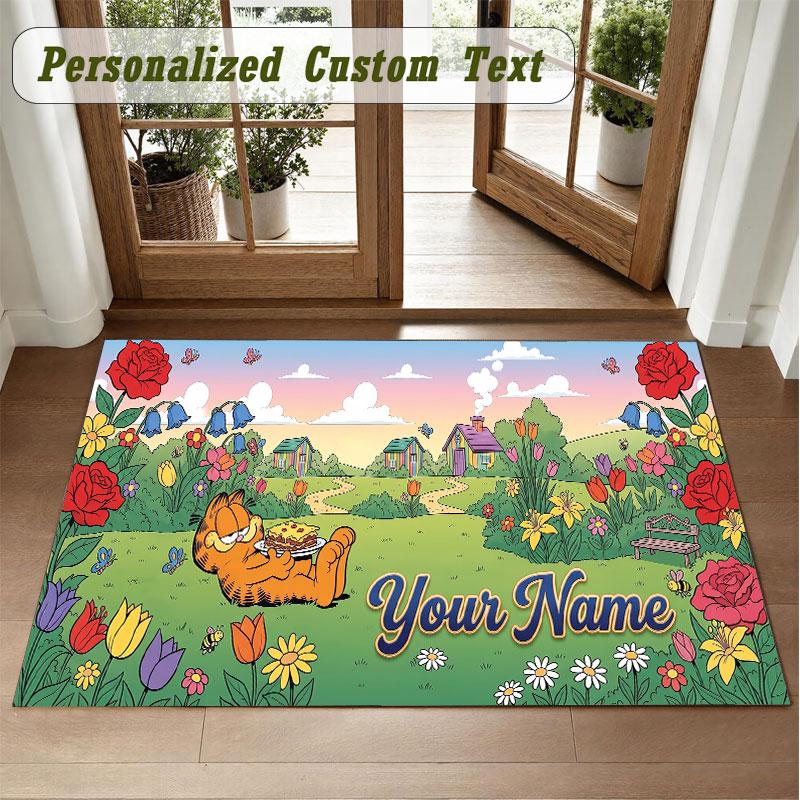 Crystal Velvet Square Rug Custom NameGarfield Pattern Non Slip Home Floor Decor Rug