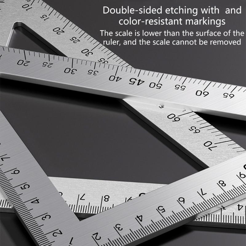 Stainless Steel Triangular Ruler Drawing Triangle Double Side Scale and 2mm Thickness for Woodworking Measuring