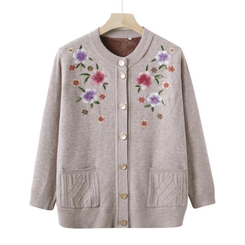 Middle-aged elderly autumn and winter warm top female grandma fleece cardigan sweater mother winter coat elderly bottoming shirt