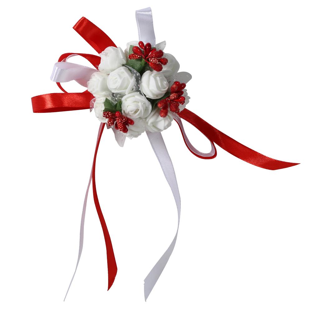 Wunderschöne Handbandblume Braut Brautjungfer Handgelenkskorsage Abschlussball Hochzeitsdekorationen (rot)