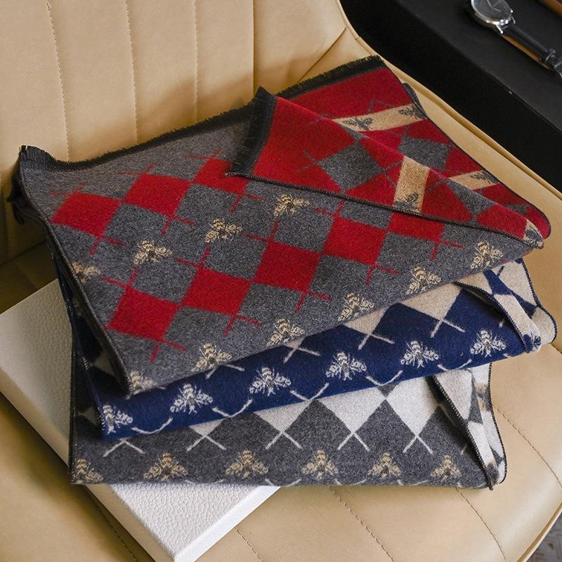 Men's plaid scarf winter new thickened warm versatile including wool scarf